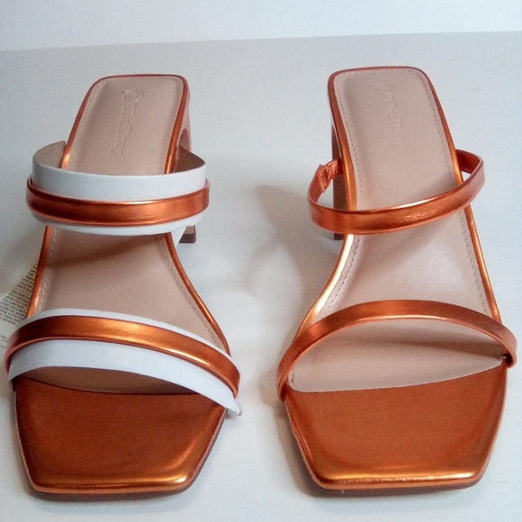 Avery Women's Two Strap High Heel Sandals, Sz.8, MetallicOrange- The Drop - Picture 1 of 16
